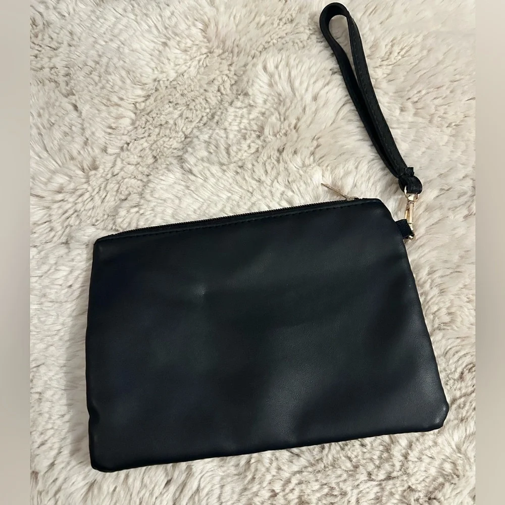 NWOT Black Clutch Purse With Wristlet Strap